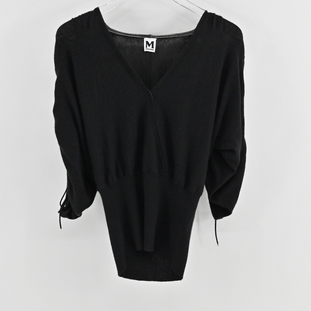 Missoni Womens Cashmere Silk Sweater Size 6 Black Ruched Sleeve Quiet Luxury - Picture 1 of 14